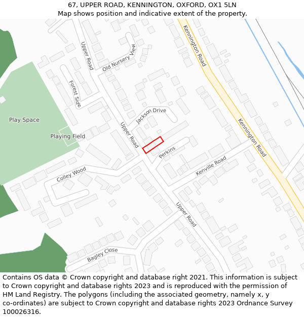 67, UPPER ROAD, KENNINGTON, OXFORD, OX1 5LN: Location map and indicative extent of plot