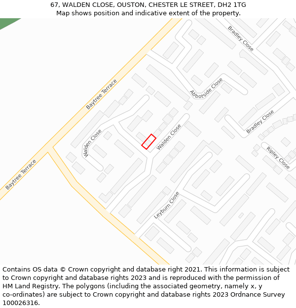 67, WALDEN CLOSE, OUSTON, CHESTER LE STREET, DH2 1TG: Location map and indicative extent of plot