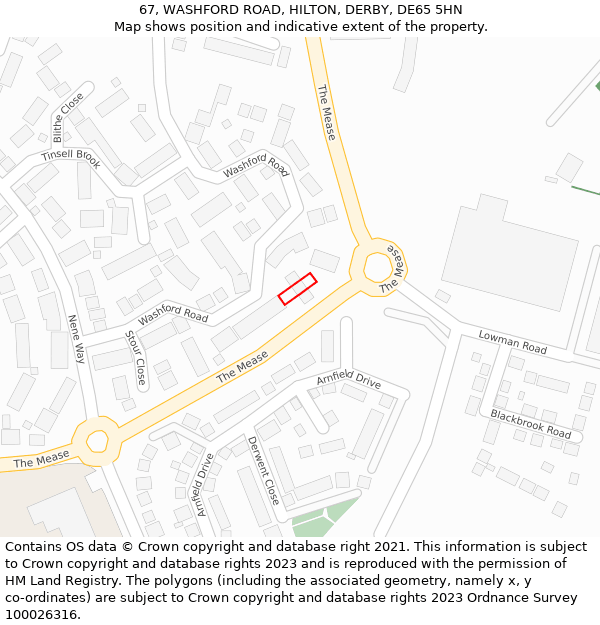 67, WASHFORD ROAD, HILTON, DERBY, DE65 5HN: Location map and indicative extent of plot