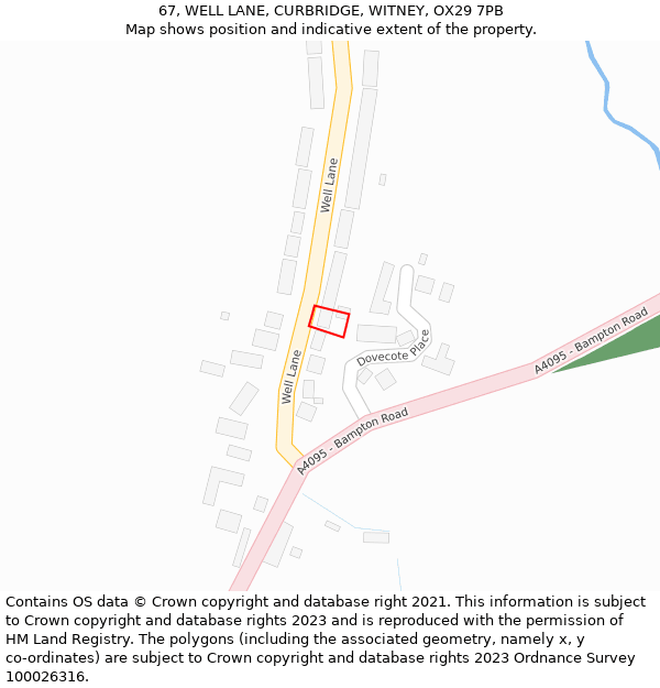 67, WELL LANE, CURBRIDGE, WITNEY, OX29 7PB: Location map and indicative extent of plot