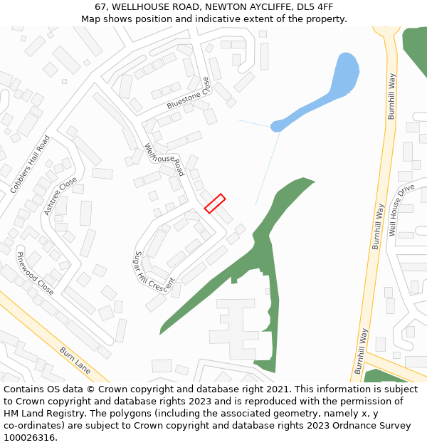 67, WELLHOUSE ROAD, NEWTON AYCLIFFE, DL5 4FF: Location map and indicative extent of plot