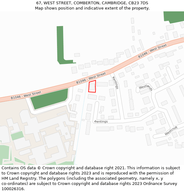 67, WEST STREET, COMBERTON, CAMBRIDGE, CB23 7DS: Location map and indicative extent of plot