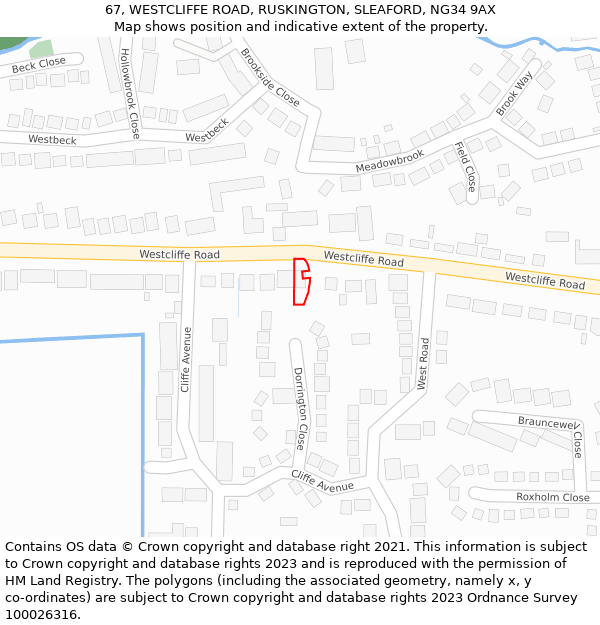 67, WESTCLIFFE ROAD, RUSKINGTON, SLEAFORD, NG34 9AX: Location map and indicative extent of plot