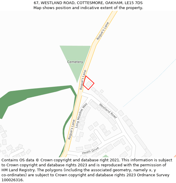67, WESTLAND ROAD, COTTESMORE, OAKHAM, LE15 7DS: Location map and indicative extent of plot