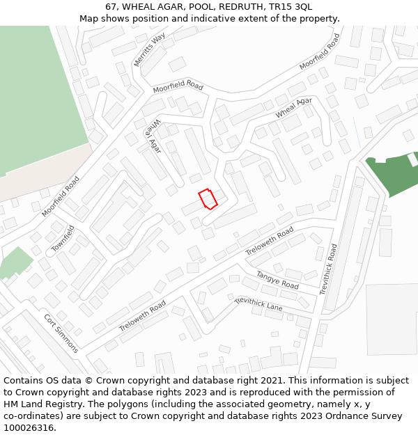 67, WHEAL AGAR, POOL, REDRUTH, TR15 3QL: Location map and indicative extent of plot