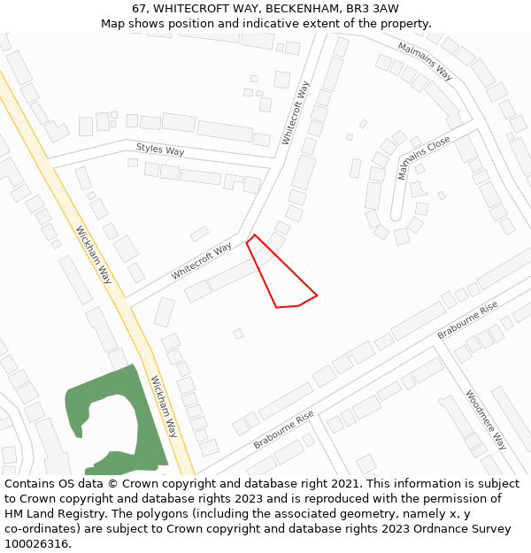 67, WHITECROFT WAY, BECKENHAM, BR3 3AW: Location map and indicative extent of plot