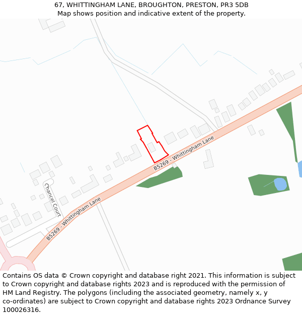 67, WHITTINGHAM LANE, BROUGHTON, PRESTON, PR3 5DB: Location map and indicative extent of plot
