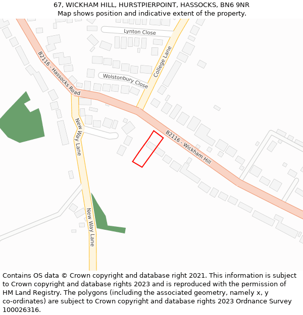 67, WICKHAM HILL, HURSTPIERPOINT, HASSOCKS, BN6 9NR: Location map and indicative extent of plot