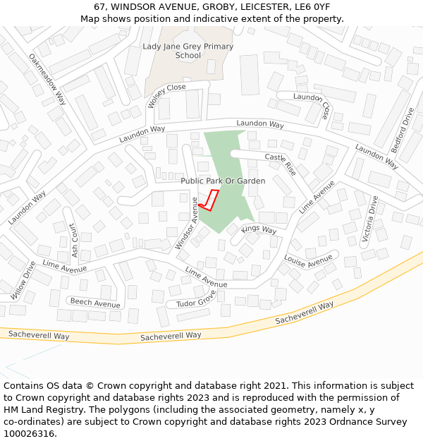 67, WINDSOR AVENUE, GROBY, LEICESTER, LE6 0YF: Location map and indicative extent of plot