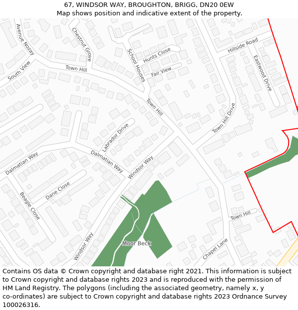 67, WINDSOR WAY, BROUGHTON, BRIGG, DN20 0EW: Location map and indicative extent of plot