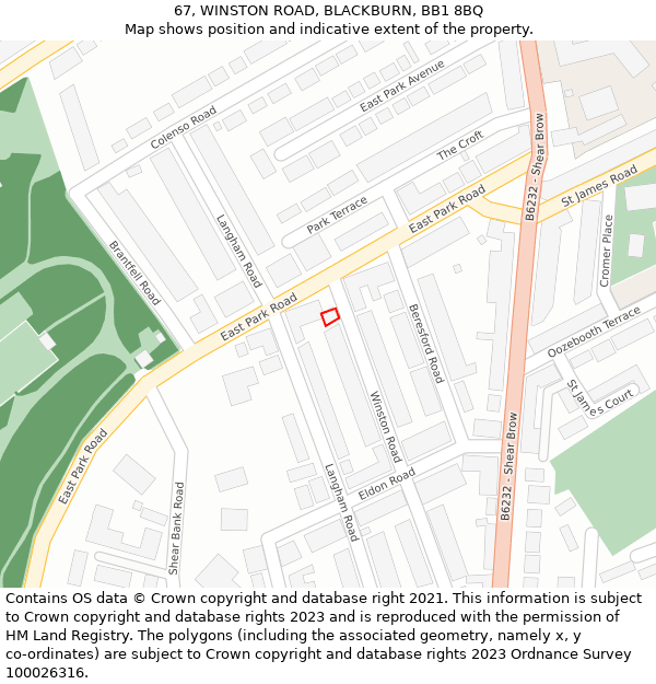 67, WINSTON ROAD, BLACKBURN, BB1 8BQ: Location map and indicative extent of plot