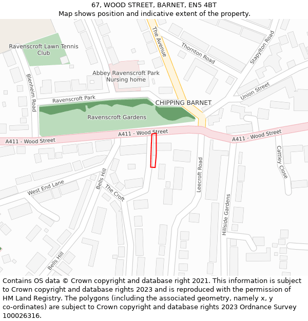 67, WOOD STREET, BARNET, EN5 4BT: Location map and indicative extent of plot