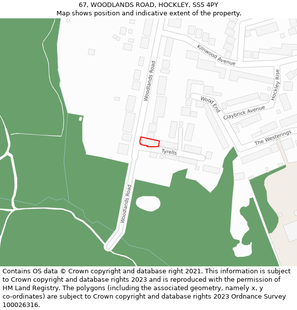 67, WOODLANDS ROAD, HOCKLEY, SS5 4PY: Location map and indicative extent of plot