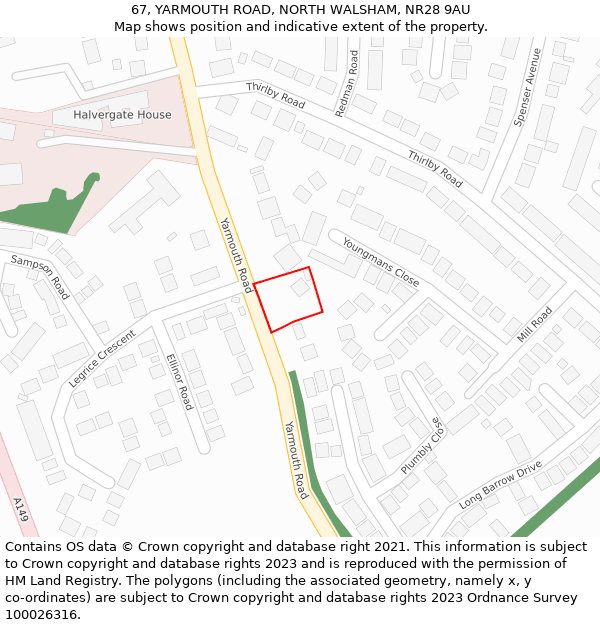 67, YARMOUTH ROAD, NORTH WALSHAM, NR28 9AU: Location map and indicative extent of plot