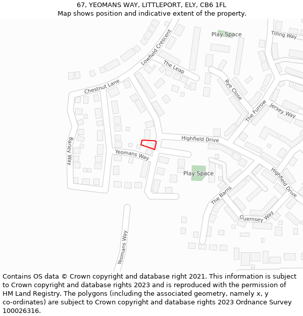 67, YEOMANS WAY, LITTLEPORT, ELY, CB6 1FL: Location map and indicative extent of plot