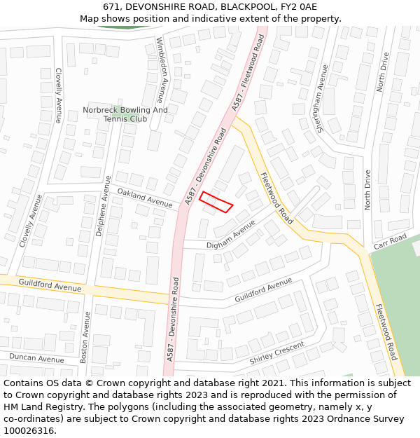 671, DEVONSHIRE ROAD, BLACKPOOL, FY2 0AE: Location map and indicative extent of plot