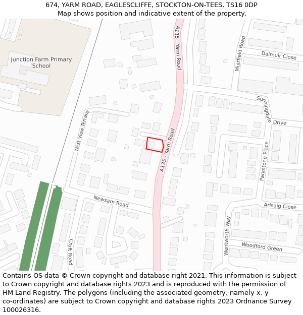 674, YARM ROAD, EAGLESCLIFFE, STOCKTON-ON-TEES, TS16 0DP: Location map and indicative extent of plot