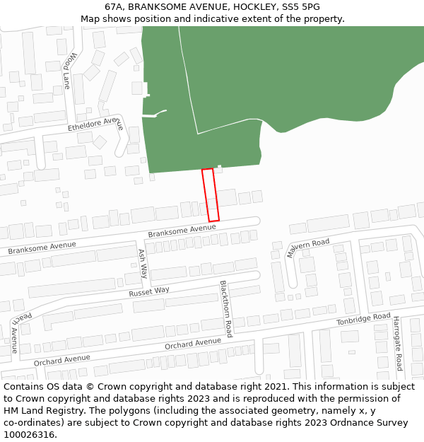 67A, BRANKSOME AVENUE, HOCKLEY, SS5 5PG: Location map and indicative extent of plot