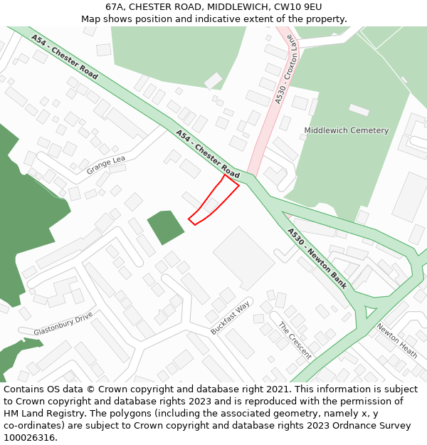 67A, CHESTER ROAD, MIDDLEWICH, CW10 9EU: Location map and indicative extent of plot