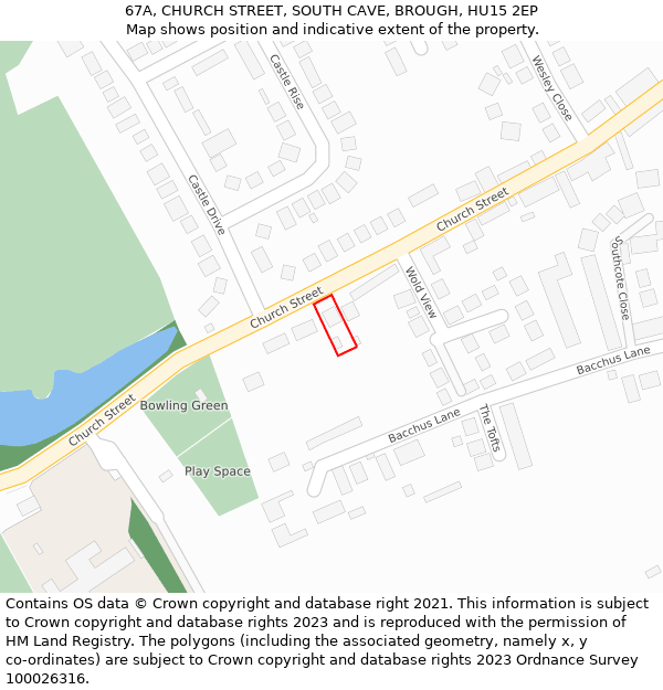 67A, CHURCH STREET, SOUTH CAVE, BROUGH, HU15 2EP: Location map and indicative extent of plot