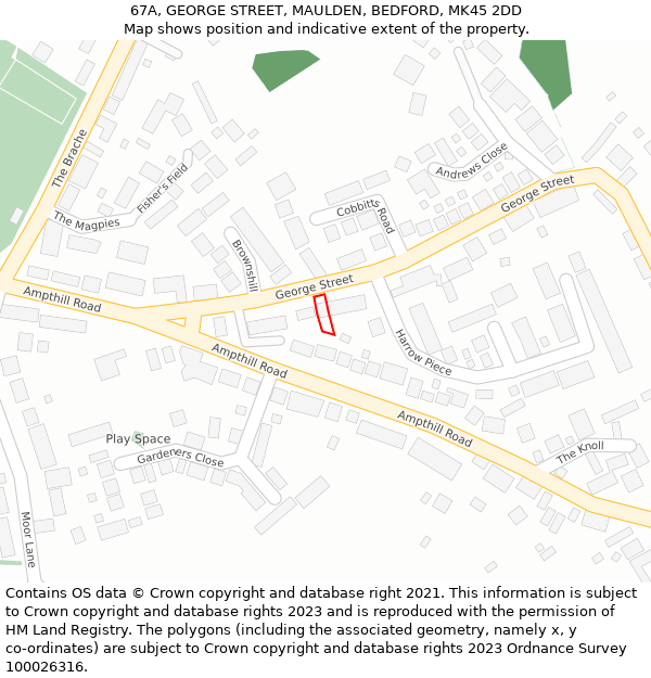 67A, GEORGE STREET, MAULDEN, BEDFORD, MK45 2DD: Location map and indicative extent of plot