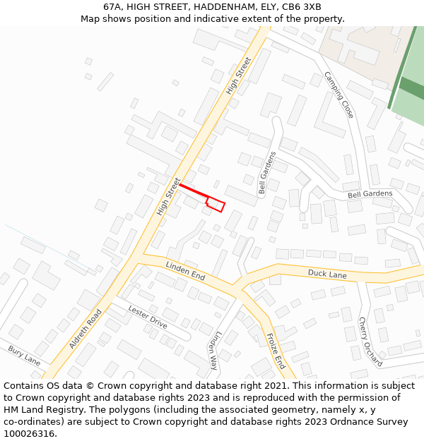 67A, HIGH STREET, HADDENHAM, ELY, CB6 3XB: Location map and indicative extent of plot