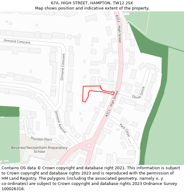 67A, HIGH STREET, HAMPTON, TW12 2SX: Location map and indicative extent of plot