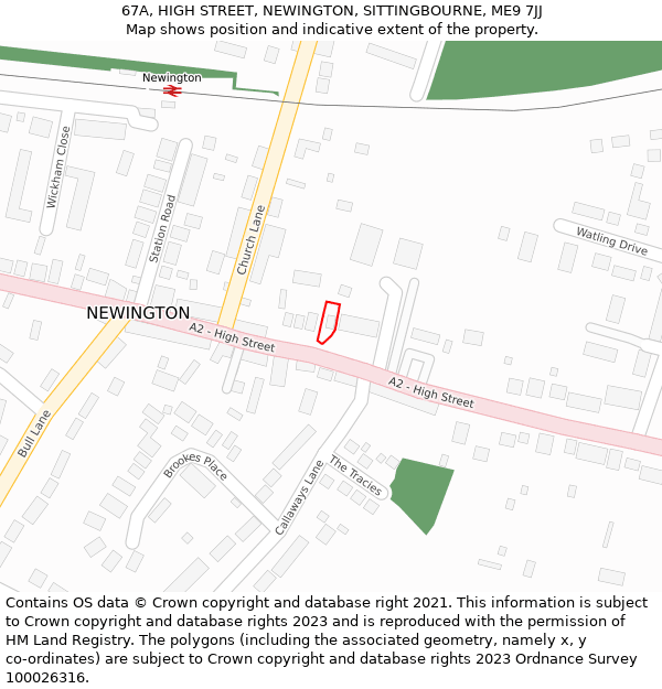 67A, HIGH STREET, NEWINGTON, SITTINGBOURNE, ME9 7JJ: Location map and indicative extent of plot