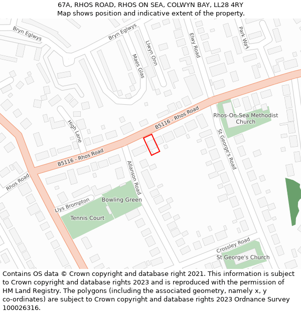 67A, RHOS ROAD, RHOS ON SEA, COLWYN BAY, LL28 4RY: Location map and indicative extent of plot