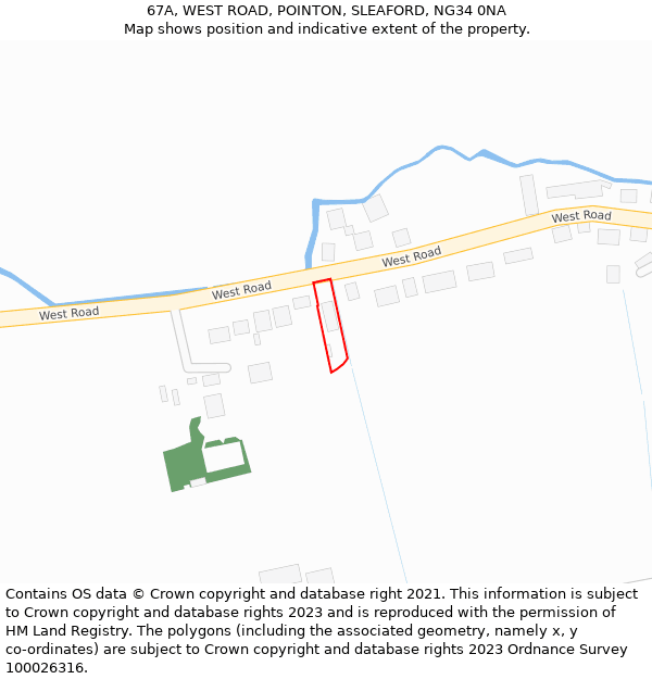 67A, WEST ROAD, POINTON, SLEAFORD, NG34 0NA: Location map and indicative extent of plot