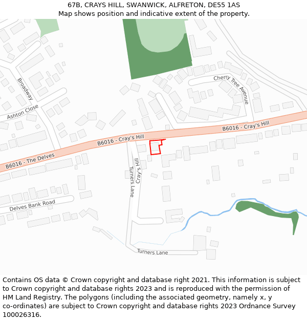 67B, CRAYS HILL, SWANWICK, ALFRETON, DE55 1AS: Location map and indicative extent of plot