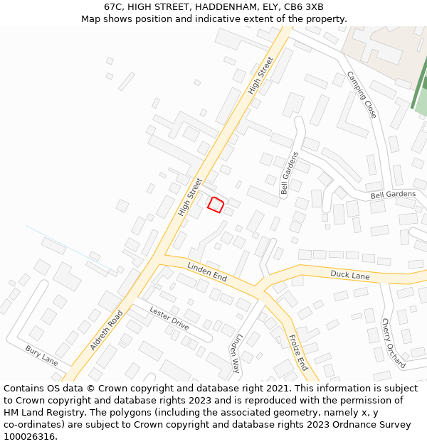 67C, HIGH STREET, HADDENHAM, ELY, CB6 3XB: Location map and indicative extent of plot