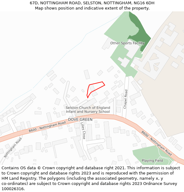 67D, NOTTINGHAM ROAD, SELSTON, NOTTINGHAM, NG16 6DH: Location map and indicative extent of plot