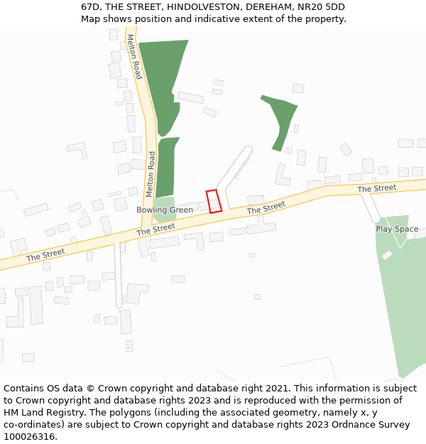 67D, THE STREET, HINDOLVESTON, DEREHAM, NR20 5DD: Location map and indicative extent of plot