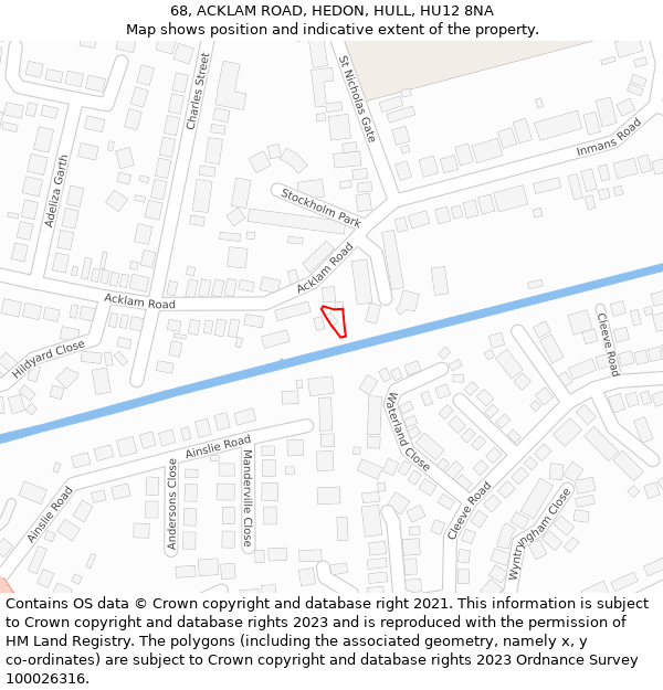 68, ACKLAM ROAD, HEDON, HULL, HU12 8NA: Location map and indicative extent of plot