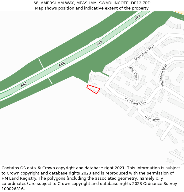 68, AMERSHAM WAY, MEASHAM, SWADLINCOTE, DE12 7PD: Location map and indicative extent of plot