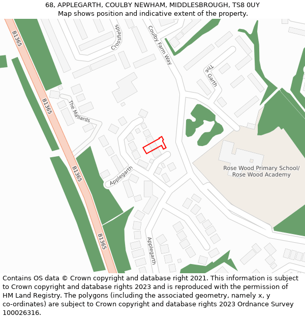 68, APPLEGARTH, COULBY NEWHAM, MIDDLESBROUGH, TS8 0UY: Location map and indicative extent of plot
