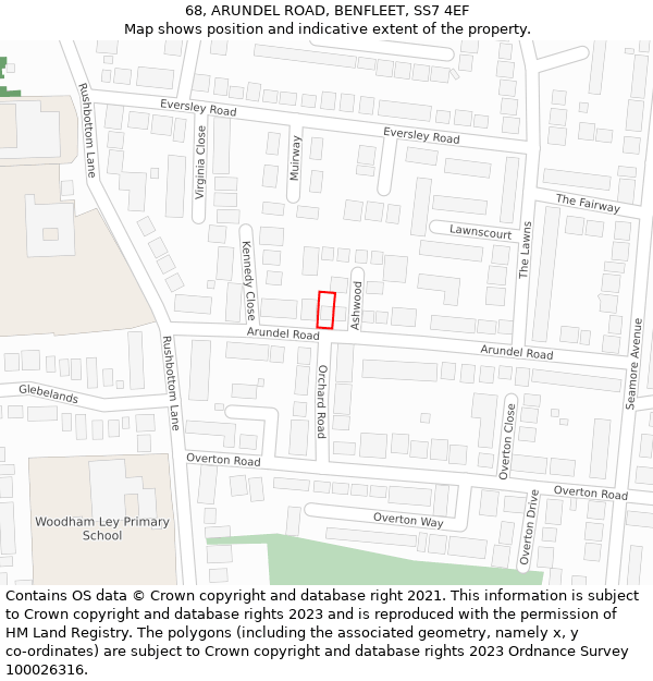 68, ARUNDEL ROAD, BENFLEET, SS7 4EF: Location map and indicative extent of plot