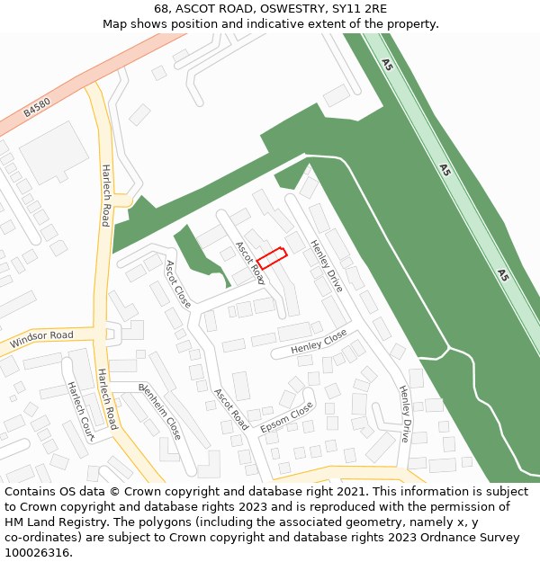 68, ASCOT ROAD, OSWESTRY, SY11 2RE: Location map and indicative extent of plot