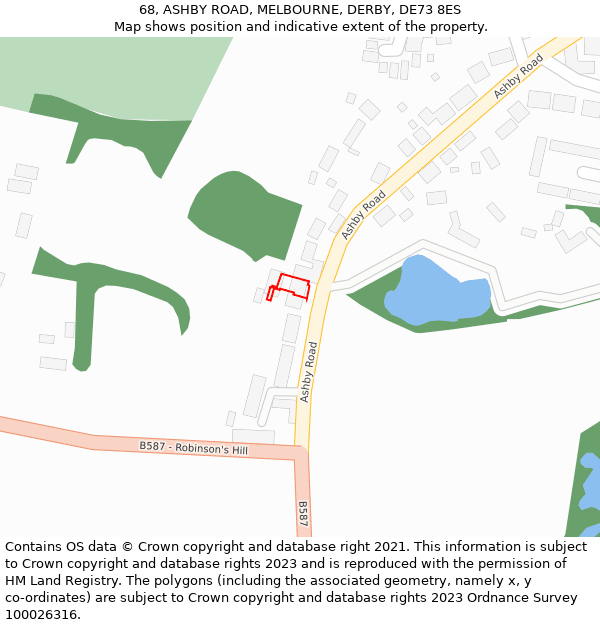 68, ASHBY ROAD, MELBOURNE, DERBY, DE73 8ES: Location map and indicative extent of plot