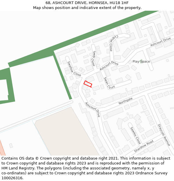 68, ASHCOURT DRIVE, HORNSEA, HU18 1HF: Location map and indicative extent of plot