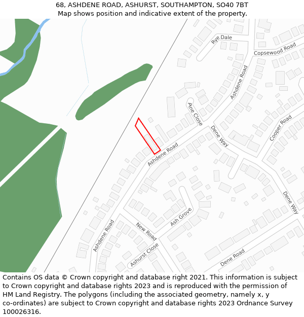 68, ASHDENE ROAD, ASHURST, SOUTHAMPTON, SO40 7BT: Location map and indicative extent of plot