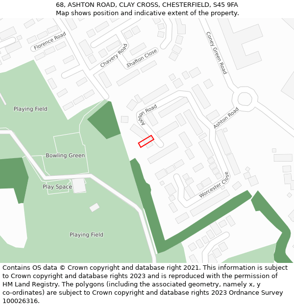 68, ASHTON ROAD, CLAY CROSS, CHESTERFIELD, S45 9FA: Location map and indicative extent of plot