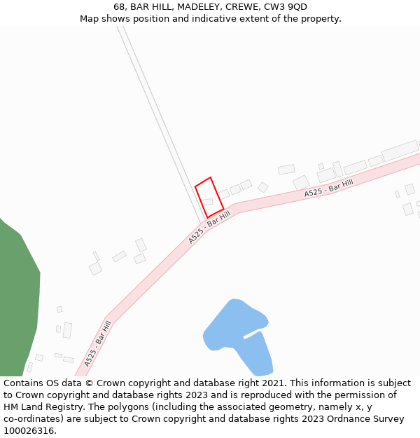 68, BAR HILL, MADELEY, CREWE, CW3 9QD: Location map and indicative extent of plot