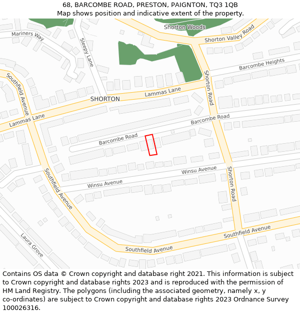 68, BARCOMBE ROAD, PRESTON, PAIGNTON, TQ3 1QB: Location map and indicative extent of plot