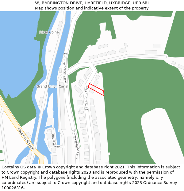68, BARRINGTON DRIVE, HAREFIELD, UXBRIDGE, UB9 6RL: Location map and indicative extent of plot