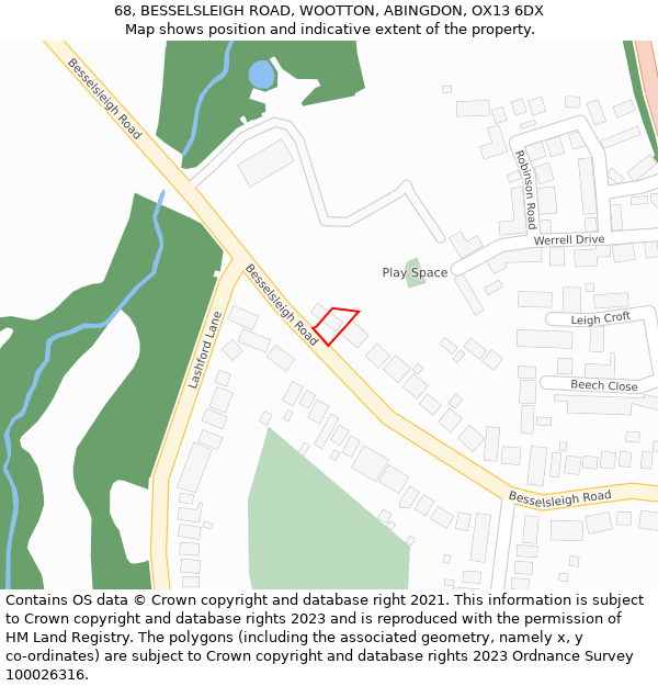 68, BESSELSLEIGH ROAD, WOOTTON, ABINGDON, OX13 6DX: Location map and indicative extent of plot