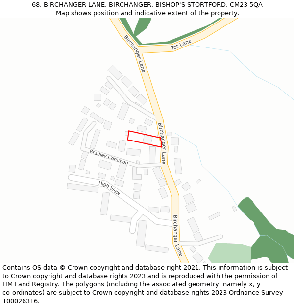 68, BIRCHANGER LANE, BIRCHANGER, BISHOP'S STORTFORD, CM23 5QA: Location map and indicative extent of plot