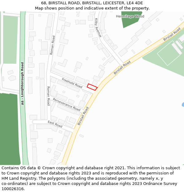 68, BIRSTALL ROAD, BIRSTALL, LEICESTER, LE4 4DE: Location map and indicative extent of plot