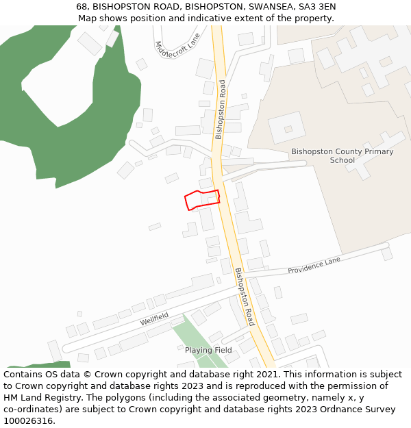 68, BISHOPSTON ROAD, BISHOPSTON, SWANSEA, SA3 3EN: Location map and indicative extent of plot